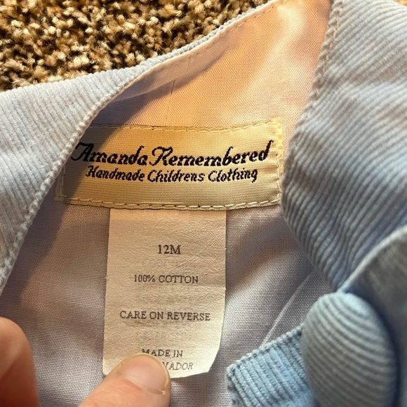 Kids Blue Overalls with Christmas Tree Smocked Embroidery - Picture 3 of 3